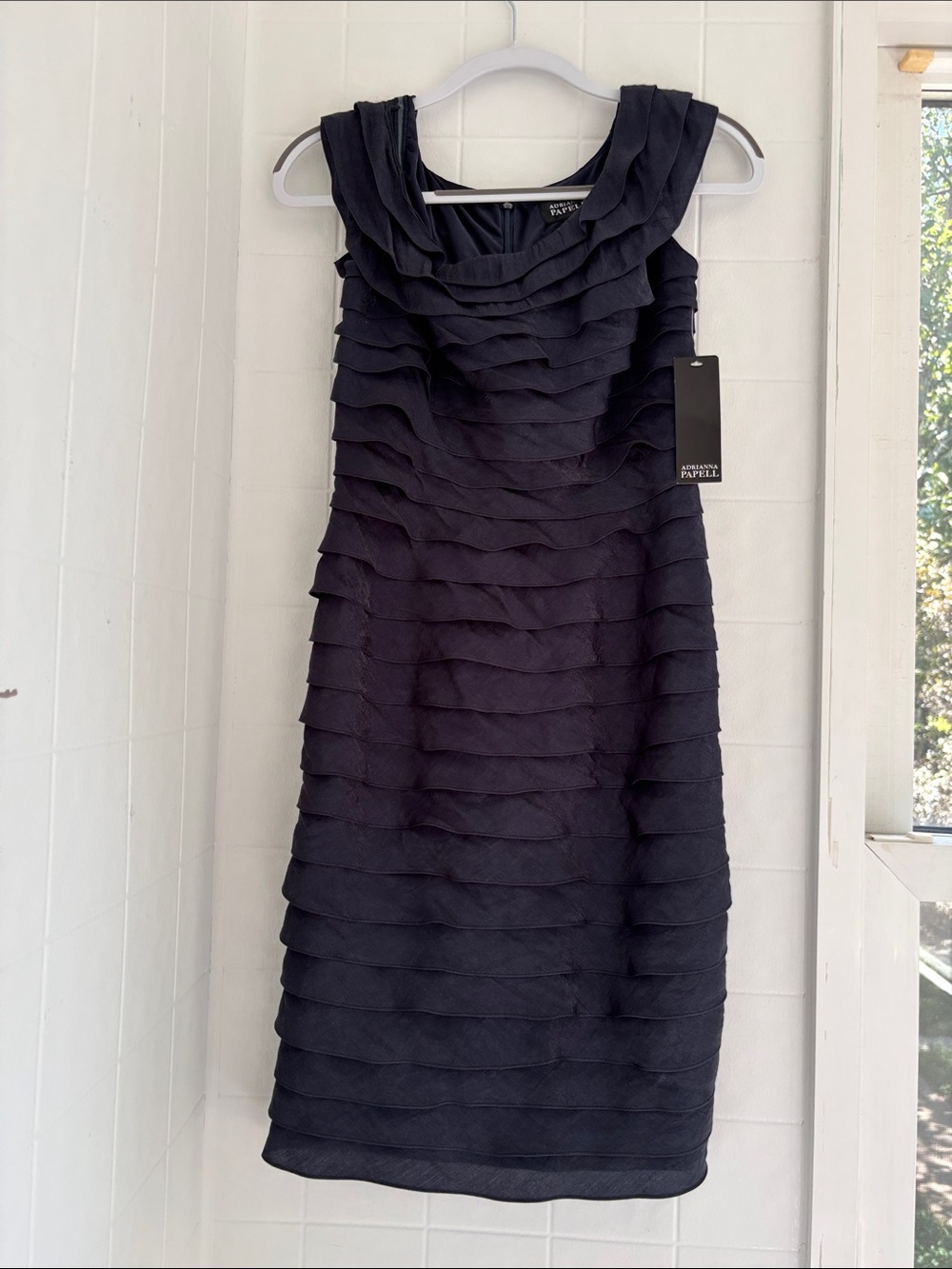 NWT Adrianna Papell Navy Layered Ruffle Midi Dress